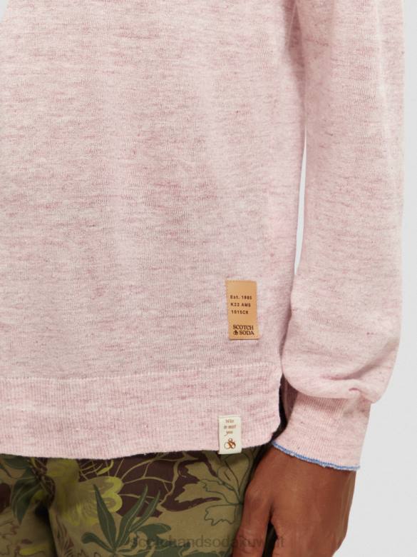 ملابس Scotch & Soda سترة بياقة دائرية من مزيج الكتان مزيج الحجر الوردي رجال N0V4650