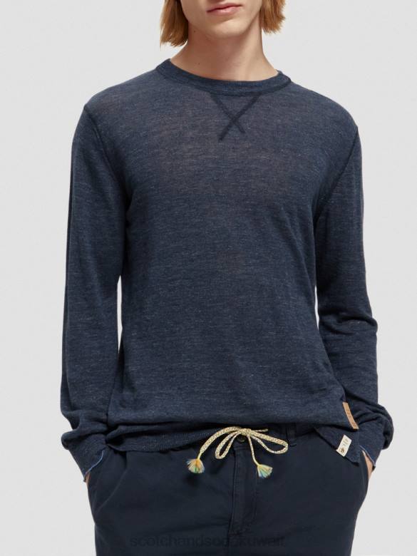 ملابس Scotch & Soda سترة بياقة دائرية من مزيج الكتان مزيج البحرية رجال N0V4651