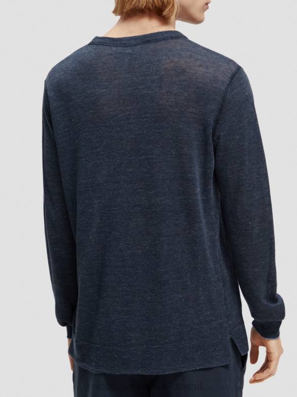 ملابس Scotch & Soda سترة بياقة دائرية من مزيج الكتان مزيج البحرية رجال N0V4651