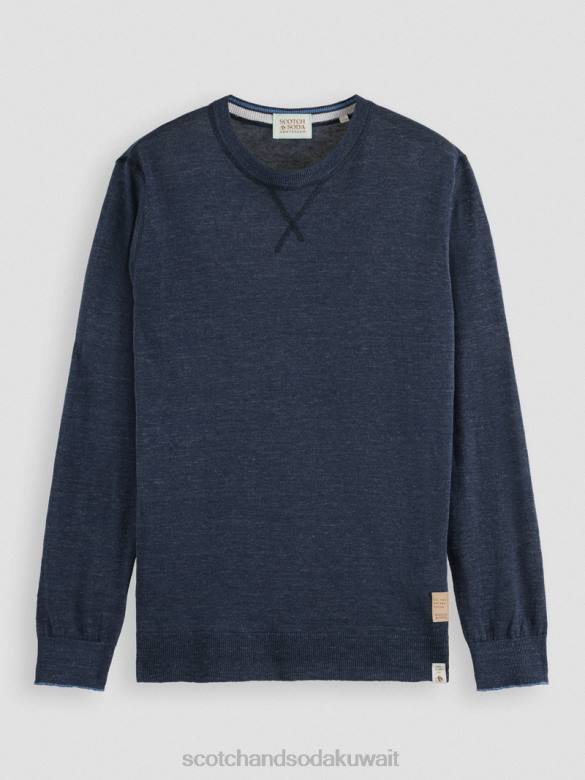 ملابس Scotch & Soda سترة بياقة دائرية من مزيج الكتان مزيج البحرية رجال N0V4651