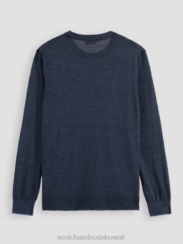 ملابس Scotch & Soda سترة بياقة دائرية من مزيج الكتان مزيج البحرية رجال N0V4651