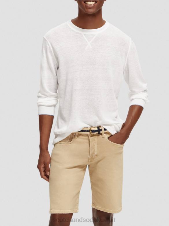 ملابس Scotch & Soda سترة بياقة دائرية من مزيج الكتان أبيض رجال N0V4652