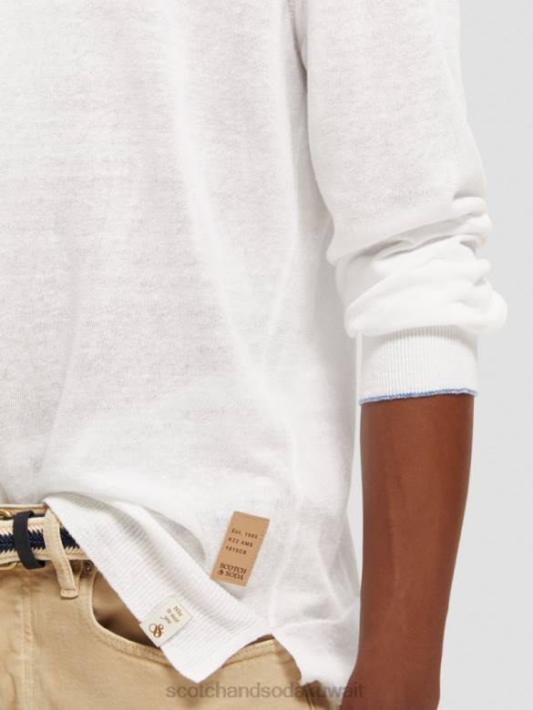 ملابس Scotch & Soda سترة بياقة دائرية من مزيج الكتان أبيض رجال N0V4652