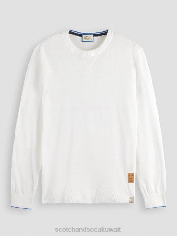 ملابس Scotch & Soda سترة بياقة دائرية من مزيج الكتان أبيض رجال N0V4652