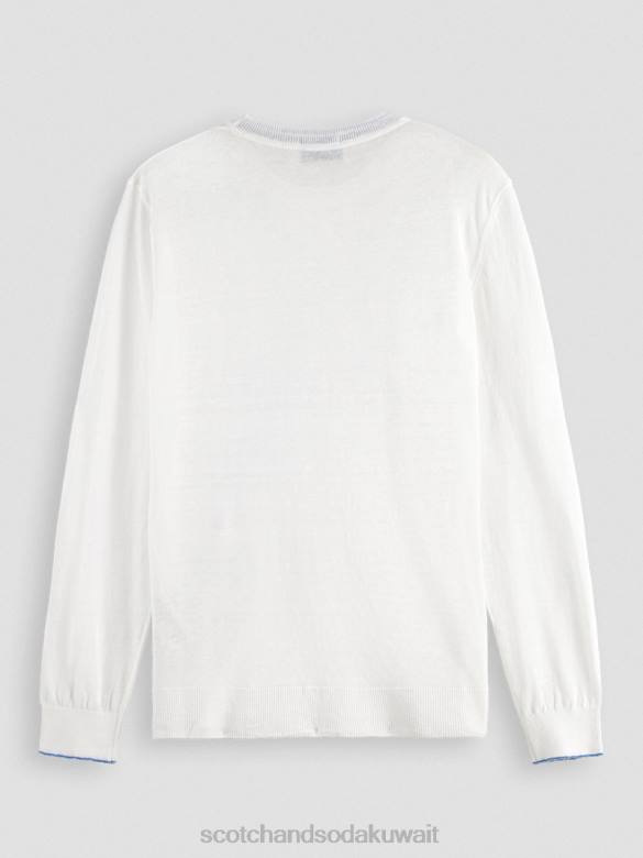 ملابس Scotch & Soda سترة بياقة دائرية من مزيج الكتان أبيض رجال N0V4652