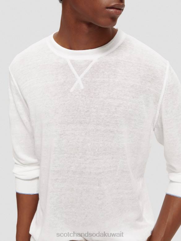 ملابس Scotch & Soda سترة بياقة دائرية من مزيج الكتان أبيض رجال N0V4652