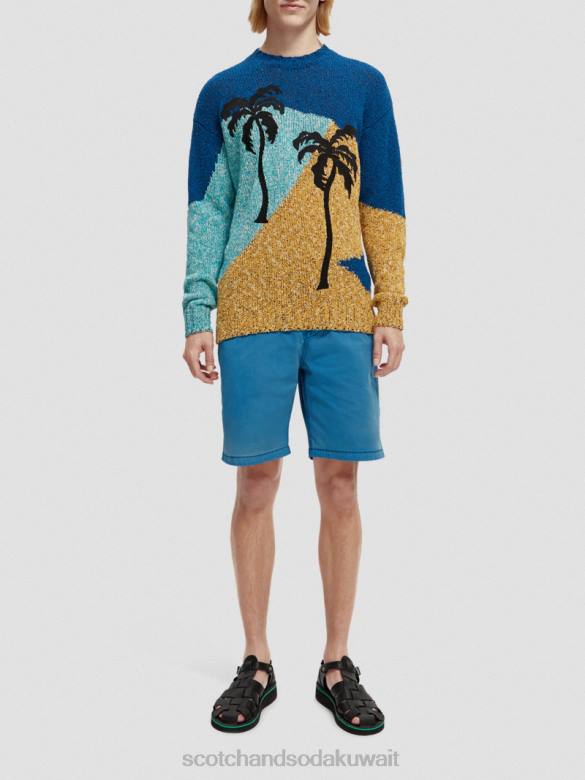 ملابس Scotch & Soda سترة بياقة دائرية عمل فني متباين الألوان نخيل متعددة رجال N0V4655