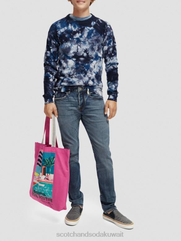 ملابس Scotch & Soda سترة من القطن العضوي مصبوغة بالربط البحر الأزرق رجال N0V4657