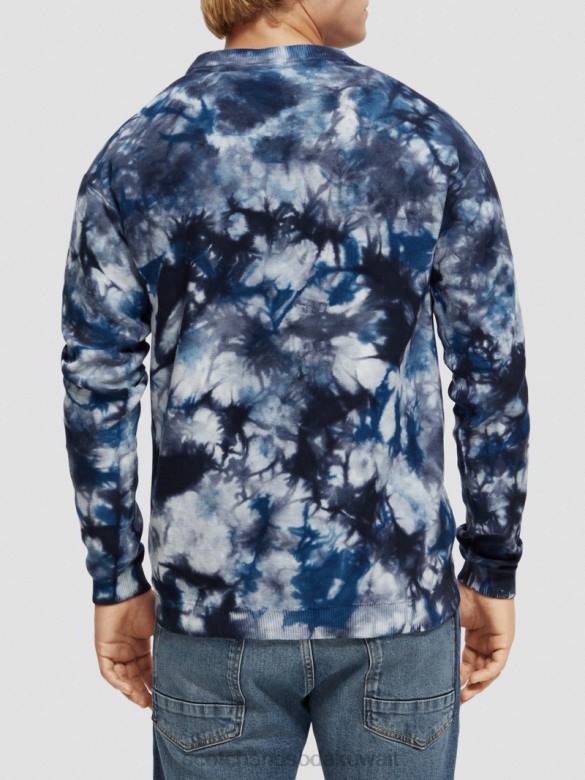 ملابس Scotch & Soda سترة من القطن العضوي مصبوغة بالربط البحر الأزرق رجال N0V4657