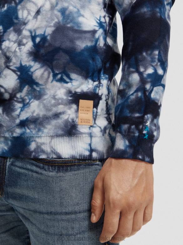 ملابس Scotch & Soda سترة من القطن العضوي مصبوغة بالربط البحر الأزرق رجال N0V4657
