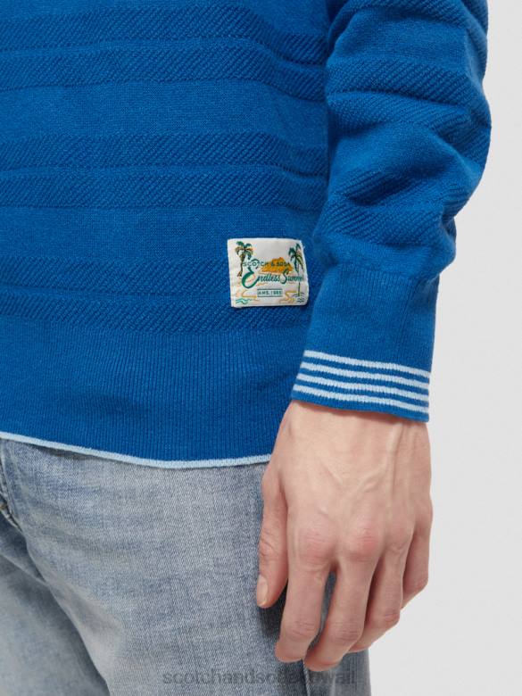 ملابس Scotch & Soda سترة منسوجة من مزيج الكتان ريفيرا الأزرق رجال N0V4658