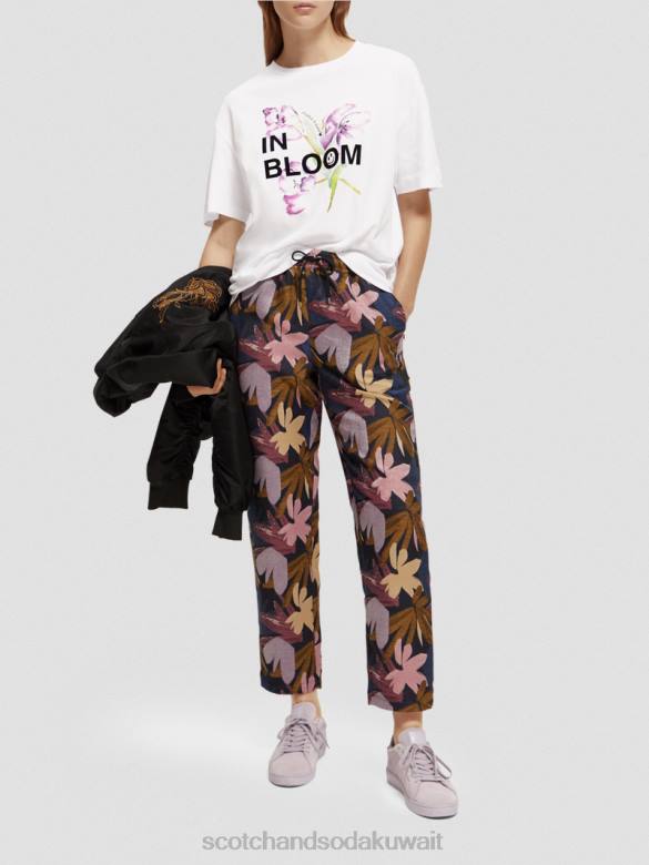 ملابس Scotch & Soda تي شيرت فضفاض مناسب للعمل الفني أبيض نحيف N0V465