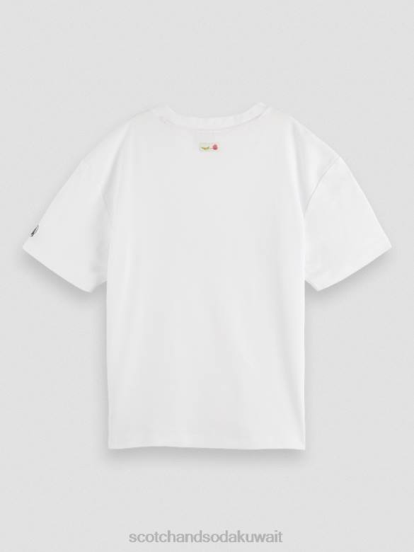 ملابس Scotch & Soda تي شيرت فضفاض مناسب للعمل الفني أبيض نحيف N0V465