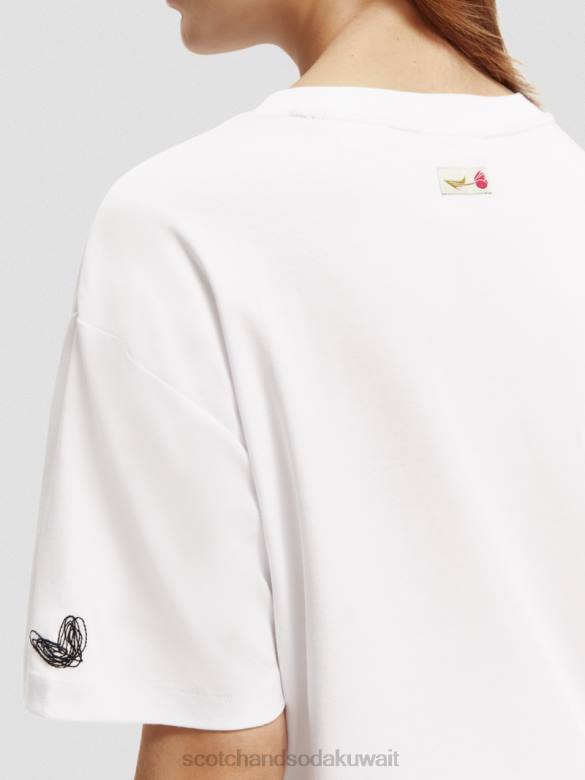 ملابس Scotch & Soda تي شيرت فضفاض مناسب للعمل الفني أبيض نحيف N0V465