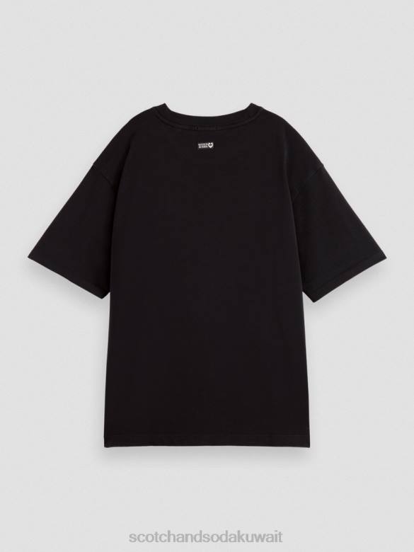 ملابس Scotch & Soda تي شيرت عضوي كبير الحجم بأعمال فنية زهرية الخزامى التوأم العقيق الأسود نحيف N0V466