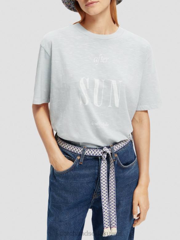 ملابس Scotch & Soda تي شيرت فضفاض من القطن العضوي سحابة زرقاء نحيف N0V467