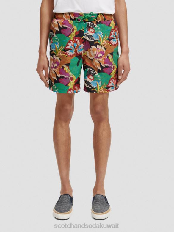 ملابس Scotch & Soda شورت سباحة مطبوع متوسط ​​الطول الأزهار السوداء رجال N0V4673