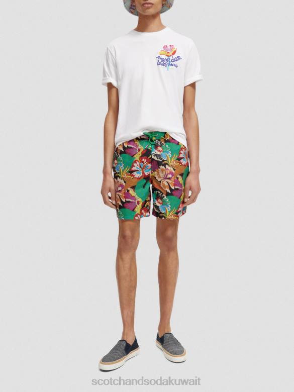 ملابس Scotch & Soda شورت سباحة مطبوع متوسط ​​الطول الأزهار السوداء رجال N0V4673