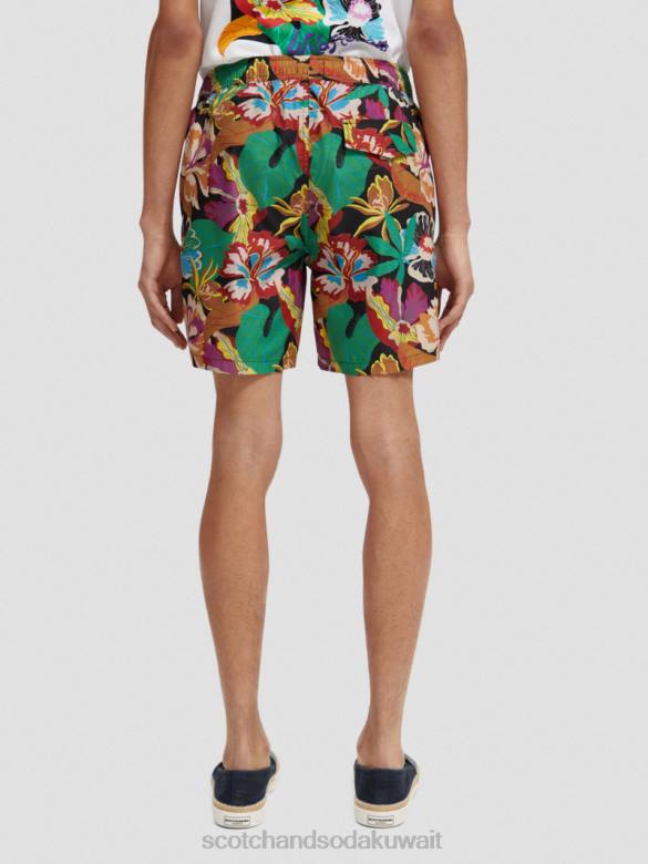 ملابس Scotch & Soda شورت سباحة مطبوع متوسط ​​الطول الأزهار السوداء رجال N0V4673