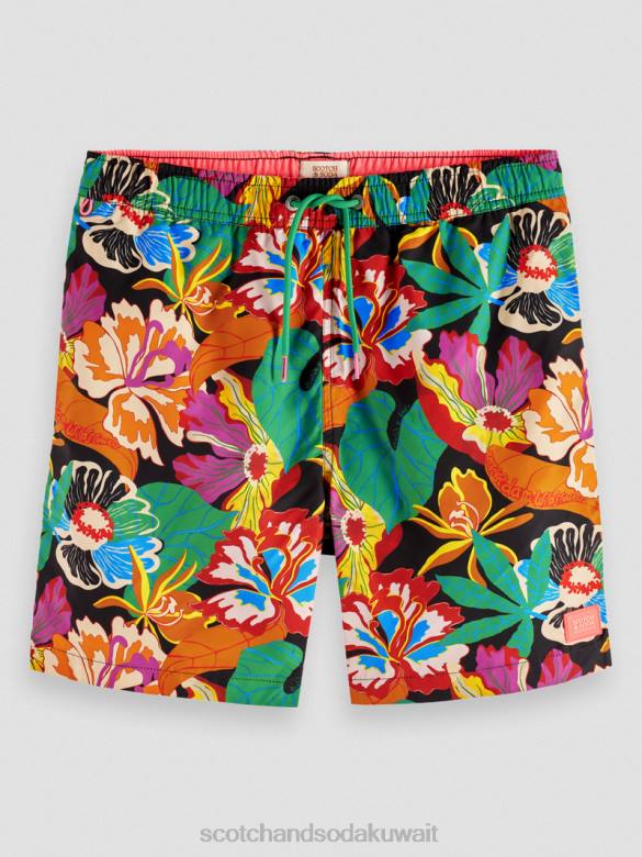 ملابس Scotch & Soda شورت سباحة مطبوع متوسط ​​الطول الأزهار السوداء رجال N0V4673