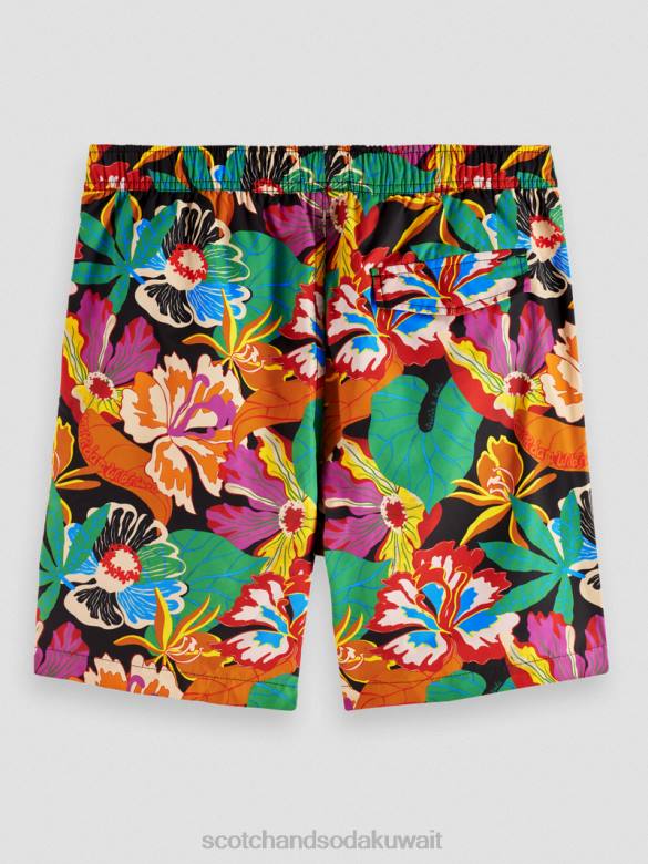 ملابس Scotch & Soda شورت سباحة مطبوع متوسط ​​الطول الأزهار السوداء رجال N0V4673