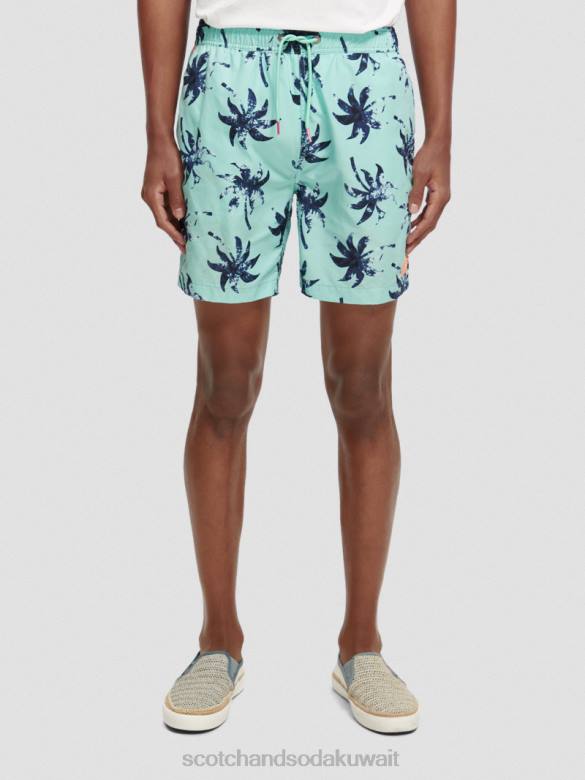 ملابس Scotch & Soda شورت سباحة مطبوع متوسط ​​الطول أوراق شمع النعناع رجال N0V4675