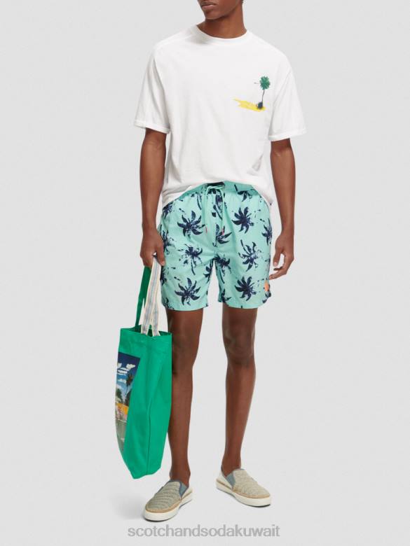 ملابس Scotch & Soda شورت سباحة مطبوع متوسط ​​الطول أوراق شمع النعناع رجال N0V4675