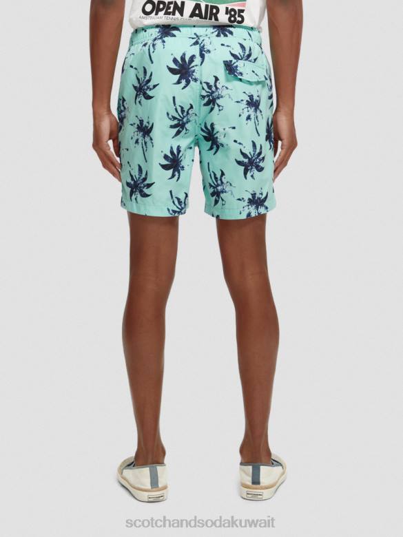 ملابس Scotch & Soda شورت سباحة مطبوع متوسط ​​الطول أوراق شمع النعناع رجال N0V4675