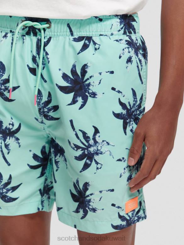 ملابس Scotch & Soda شورت سباحة مطبوع متوسط ​​الطول أوراق شمع النعناع رجال N0V4675