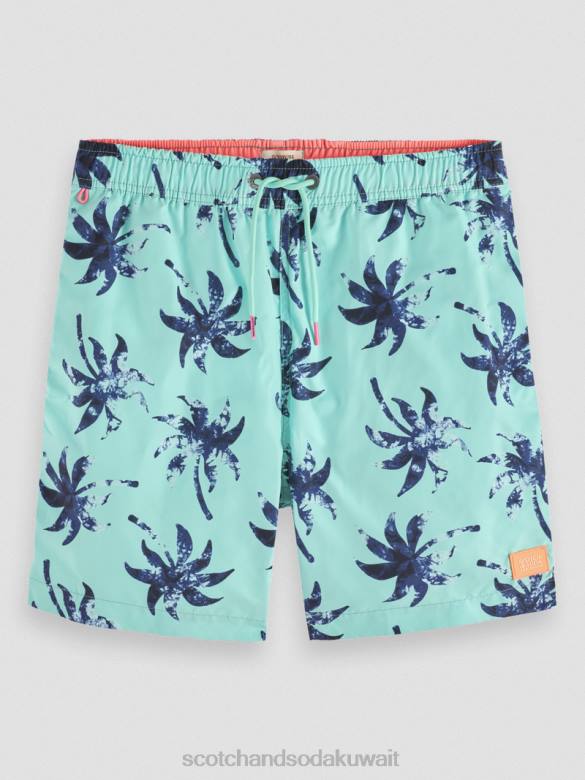 ملابس Scotch & Soda شورت سباحة مطبوع متوسط ​​الطول أوراق شمع النعناع رجال N0V4675