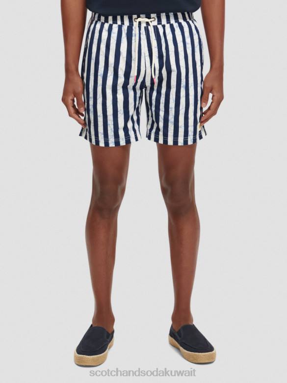 ملابس Scotch & Soda شورت سباحة متوسط ​​الطول مطبوع شريط صبغ التعادل الأزرق رجال N0V4679