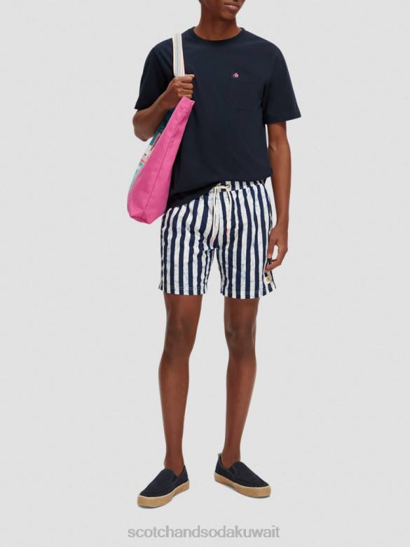 ملابس Scotch & Soda شورت سباحة متوسط ​​الطول مطبوع شريط صبغ التعادل الأزرق رجال N0V4679