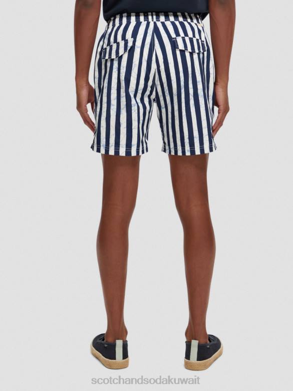 ملابس Scotch & Soda شورت سباحة متوسط ​​الطول مطبوع شريط صبغ التعادل الأزرق رجال N0V4679