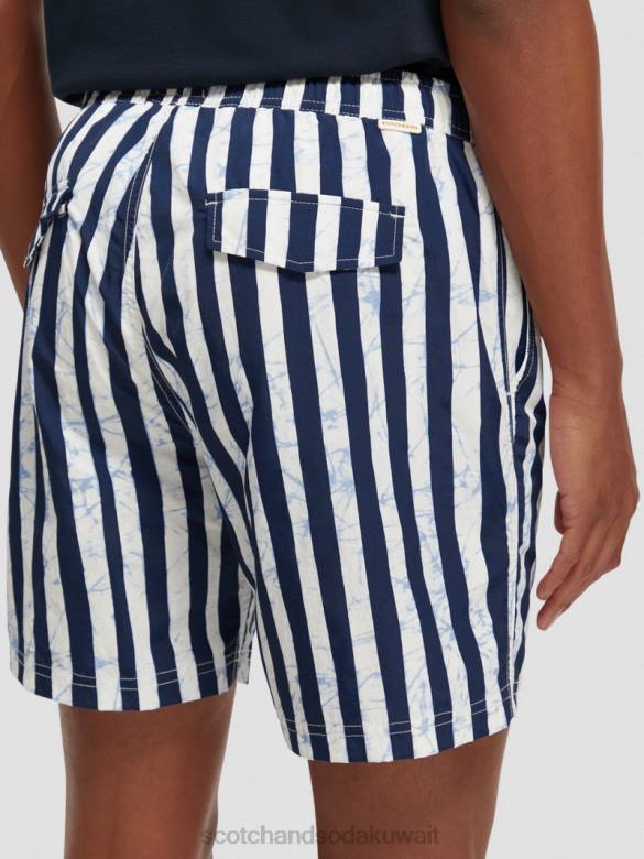 ملابس Scotch & Soda شورت سباحة متوسط ​​الطول مطبوع شريط صبغ التعادل الأزرق رجال N0V4679