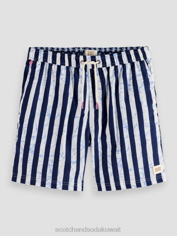 ملابس Scotch & Soda شورت سباحة متوسط ​​الطول مطبوع شريط صبغ التعادل الأزرق رجال N0V4679
