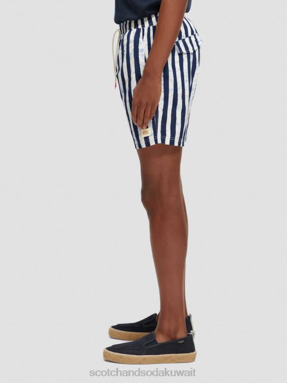 ملابس Scotch & Soda شورت سباحة متوسط ​​الطول مطبوع شريط صبغ التعادل الأزرق رجال N0V4679