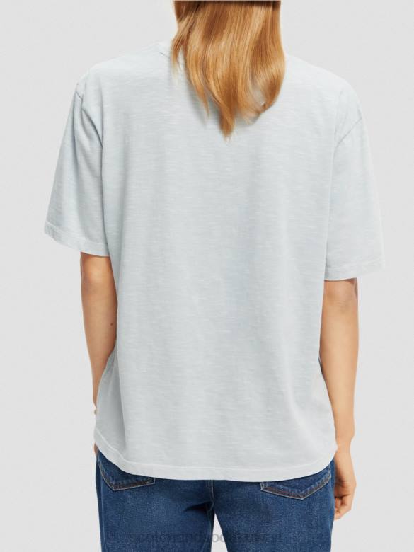 ملابس Scotch & Soda تي شيرت فضفاض من القطن العضوي سحابة زرقاء نحيف N0V467