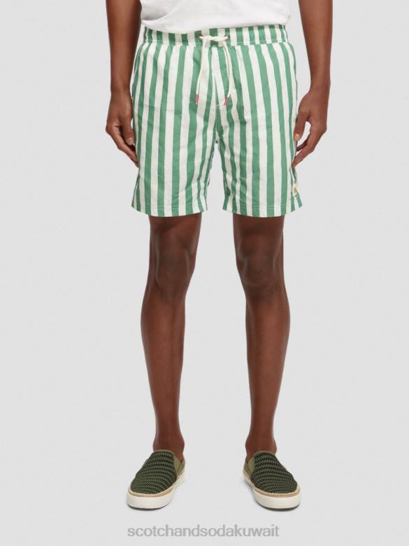 ملابس Scotch & Soda شورت سباحة متوسط ​​الطول مطبوع شريط صبغ التعادل الأخضر رجال N0V4680
