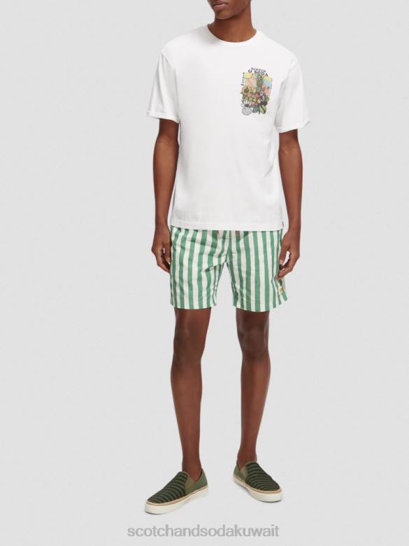 ملابس Scotch & Soda شورت سباحة متوسط ​​الطول مطبوع شريط صبغ التعادل الأخضر رجال N0V4680