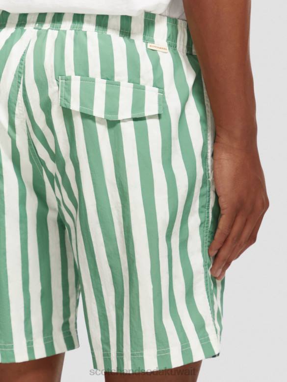 ملابس Scotch & Soda شورت سباحة متوسط ​​الطول مطبوع شريط صبغ التعادل الأخضر رجال N0V4680