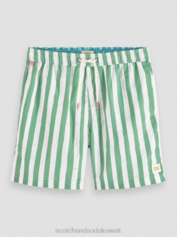ملابس Scotch & Soda شورت سباحة متوسط ​​الطول مطبوع شريط صبغ التعادل الأخضر رجال N0V4680