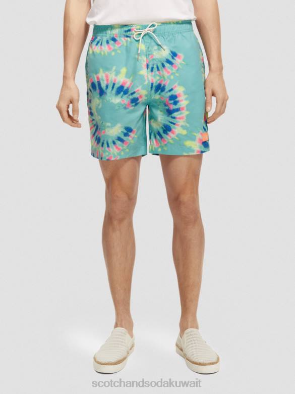 ملابس Scotch & Soda شورت سباحة متوسط ​​الطول مطبوع ومصبوغ صبغة زهرة النعناع رجال N0V4685