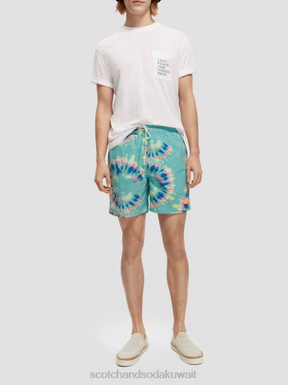 ملابس Scotch & Soda شورت سباحة متوسط ​​الطول مطبوع ومصبوغ صبغة زهرة النعناع رجال N0V4685