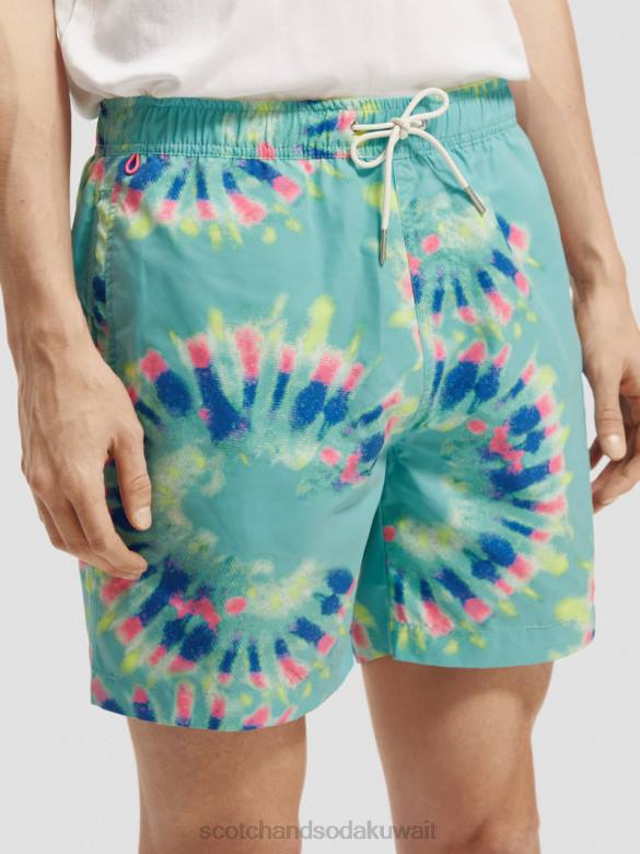 ملابس Scotch & Soda شورت سباحة متوسط ​​الطول مطبوع ومصبوغ صبغة زهرة النعناع رجال N0V4685