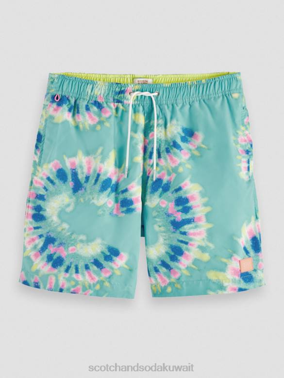 ملابس Scotch & Soda شورت سباحة متوسط ​​الطول مطبوع ومصبوغ صبغة زهرة النعناع رجال N0V4685