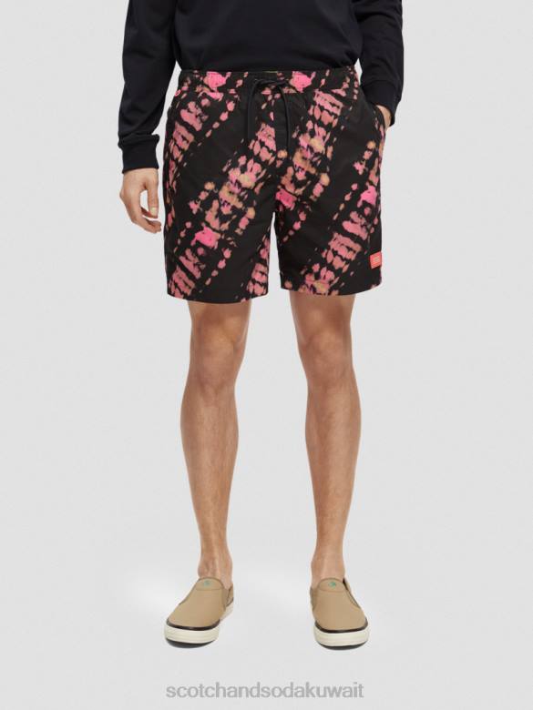 ملابس Scotch & Soda شورت سباحة متوسط ​​الطول مطبوع ومصبوغ صبغة ربطة عنق سوداء رجال N0V4686