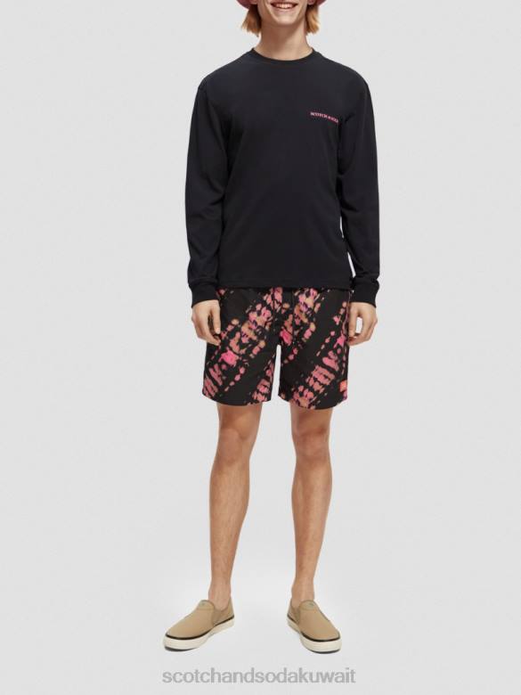 ملابس Scotch & Soda شورت سباحة متوسط ​​الطول مطبوع ومصبوغ صبغة ربطة عنق سوداء رجال N0V4686