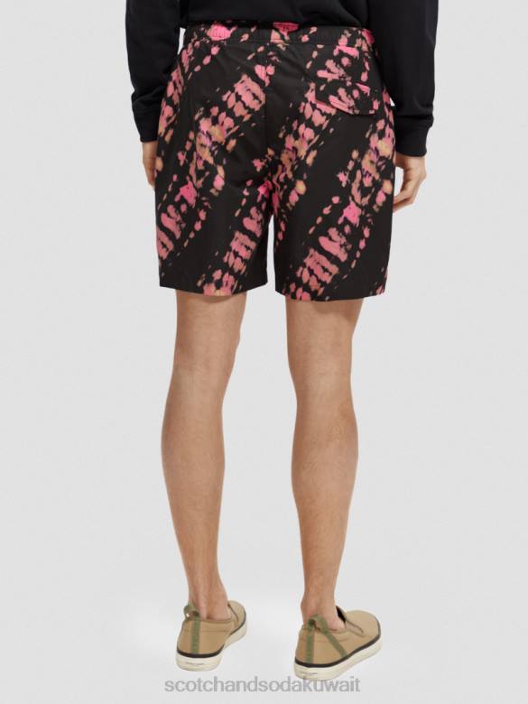 ملابس Scotch & Soda شورت سباحة متوسط ​​الطول مطبوع ومصبوغ صبغة ربطة عنق سوداء رجال N0V4686