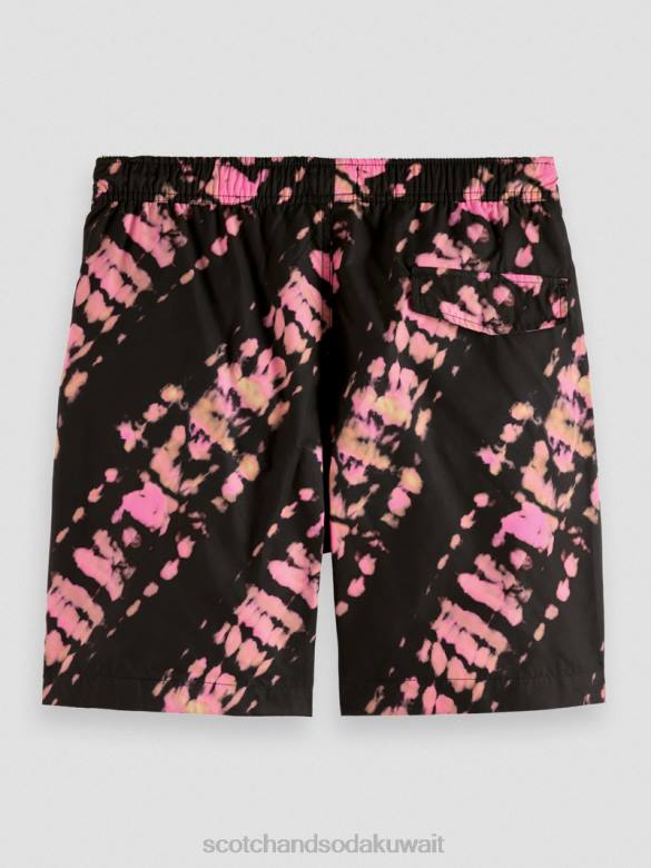 ملابس Scotch & Soda شورت سباحة متوسط ​​الطول مطبوع ومصبوغ صبغة ربطة عنق سوداء رجال N0V4686