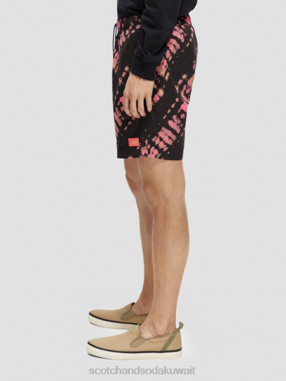 ملابس Scotch & Soda شورت سباحة متوسط ​​الطول مطبوع ومصبوغ صبغة ربطة عنق سوداء رجال N0V4686